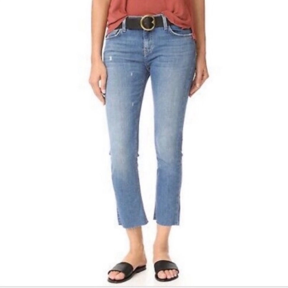 Current / Elliott Cropped Sawyer Straight Leg Jean with Raw Hem Size 28